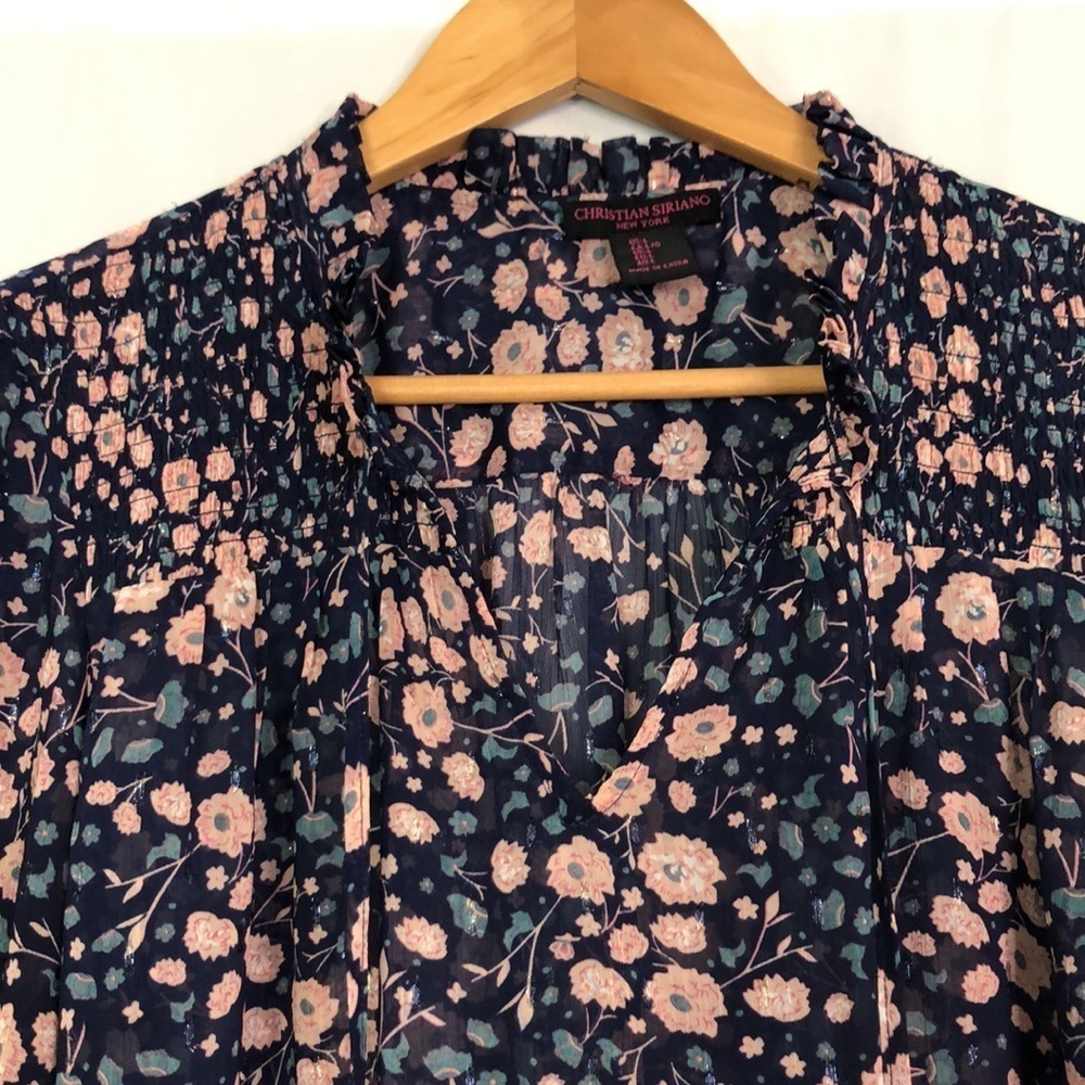 CHRISTIAN SIRIANO New York Floral Print V-Neck Blouse Size: L - Picture 4 of 12
